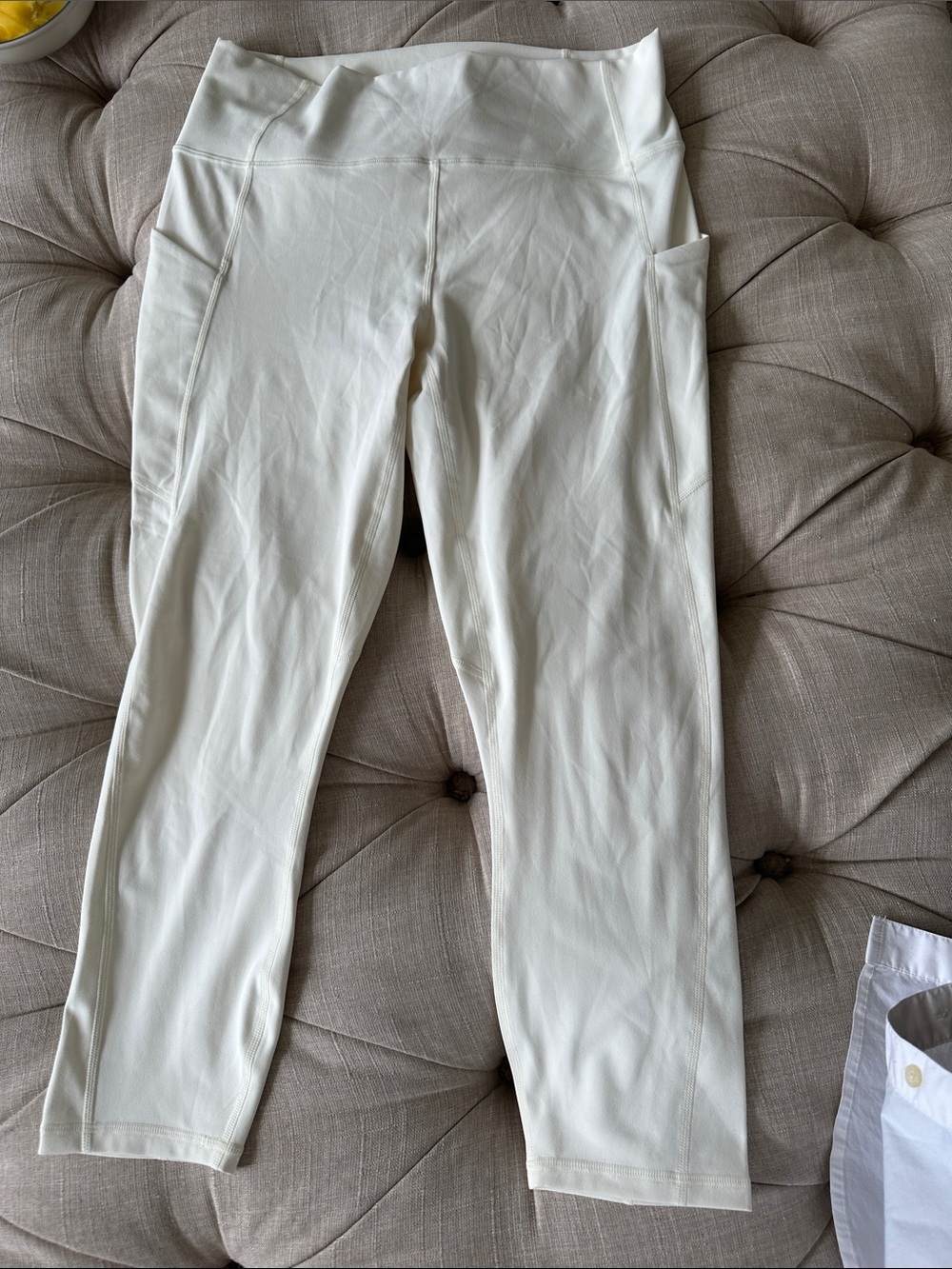 Fabletics White High-Waist Leggings with Side Pockets